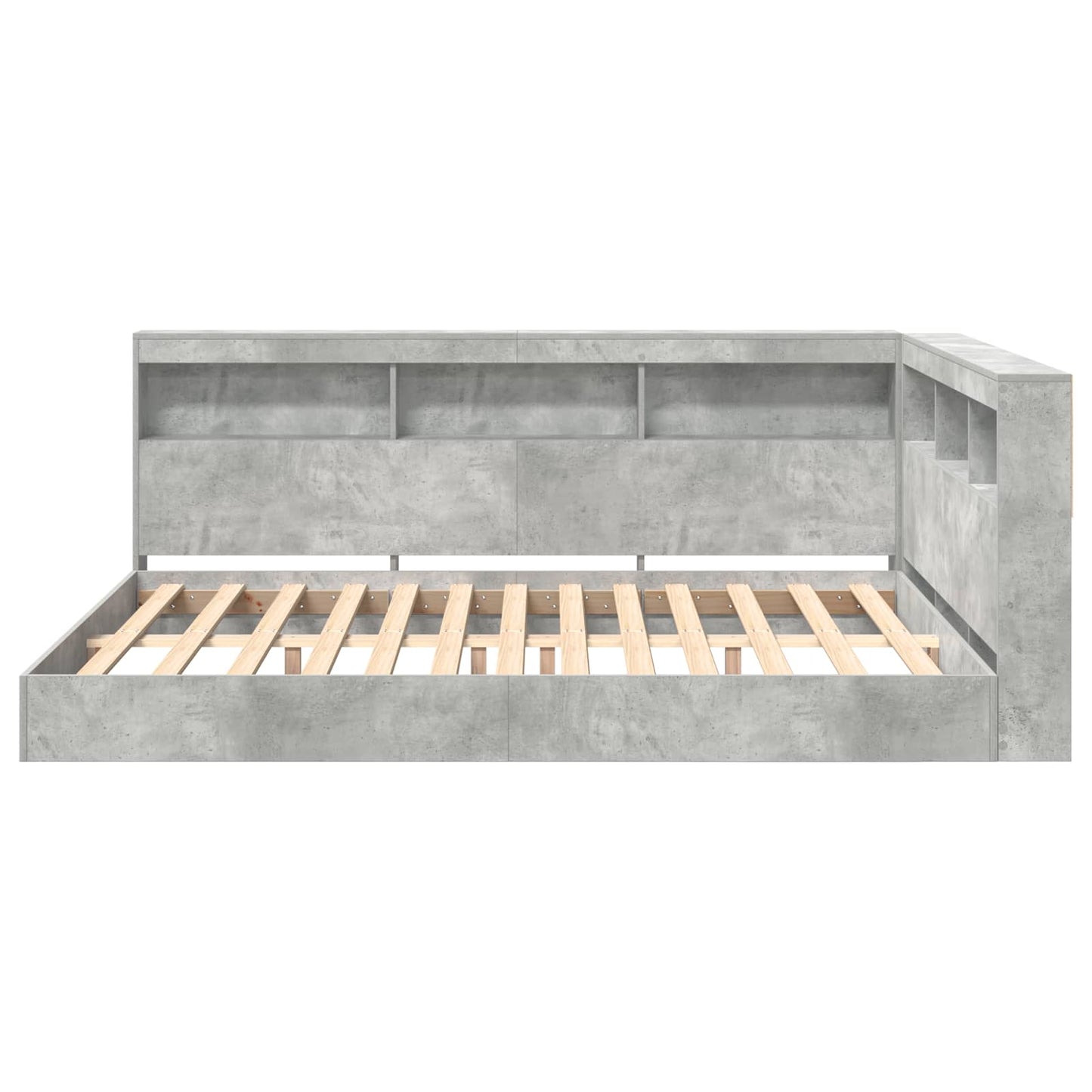 Könyvespolcos Ágy fejtámlával Beton szürke 160 x 200 cm Faanyag