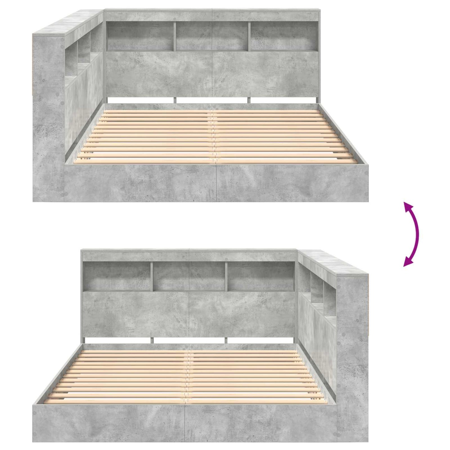 Könyvespolcos Ágy fejtámlával Beton szürke 160 x 200 cm Faanyag