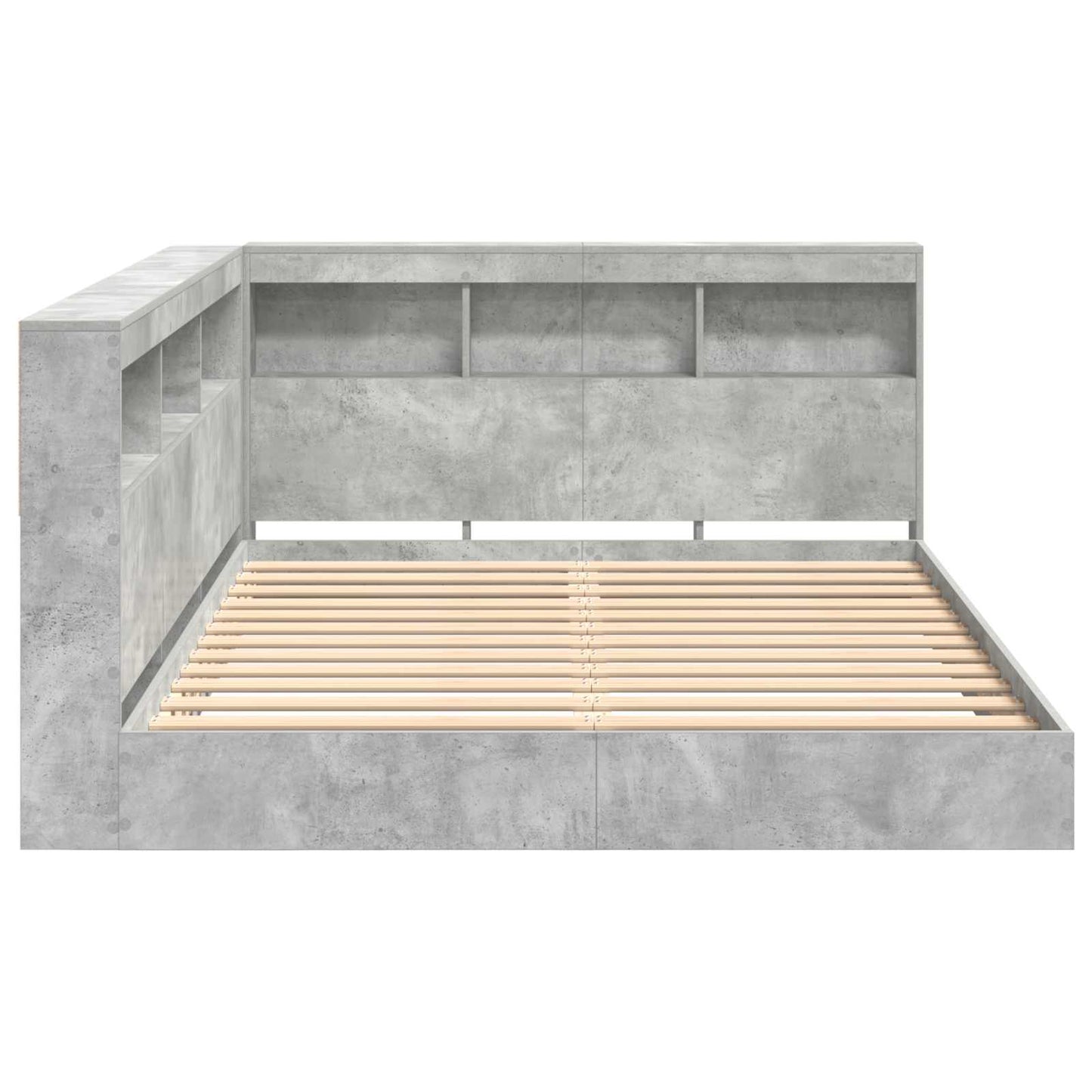 Könyvespolcos Ágy fejtámlával Beton szürke 160 x 200 cm Faanyag