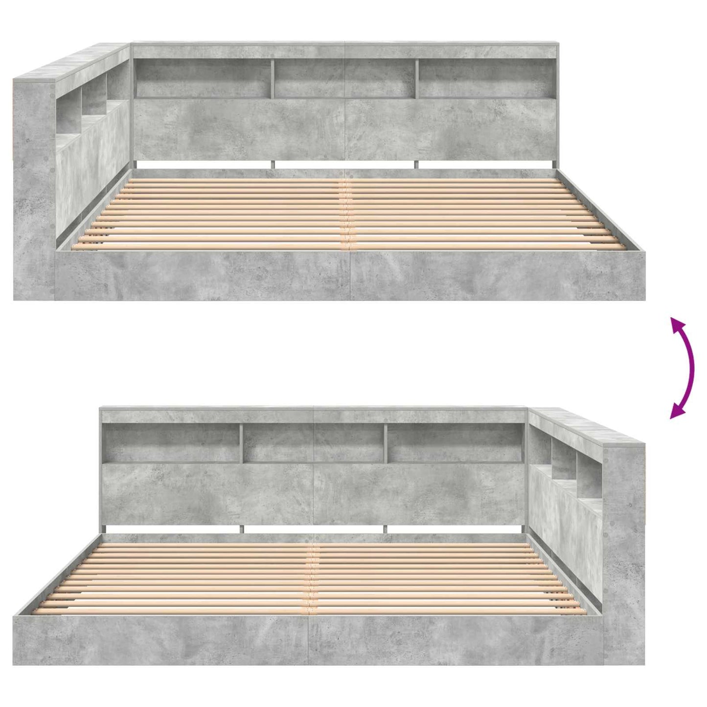 Könyvespolcos Ágy fejtámlával Beton szürke 180 x 200 cm Faanyag