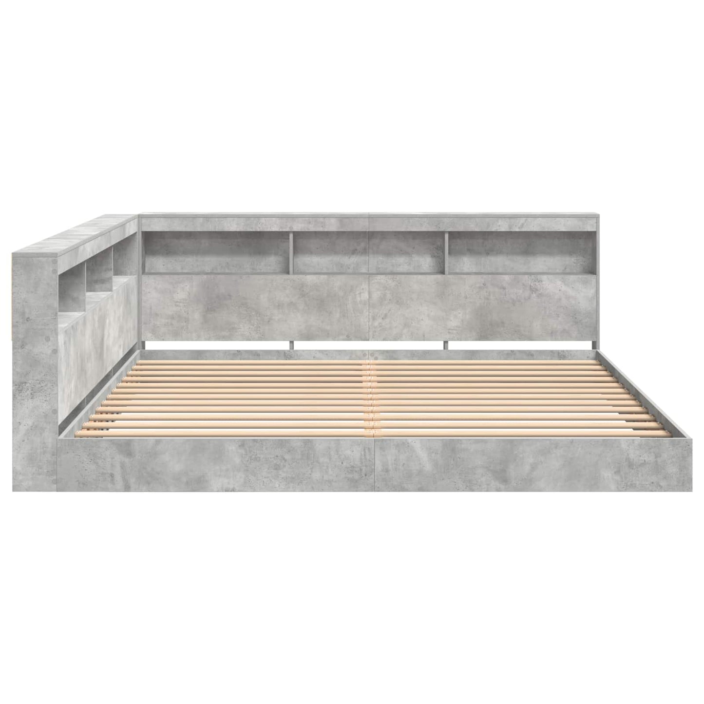 Könyvespolcos Ágy fejtámlával Beton szürke 180 x 200 cm Faanyag