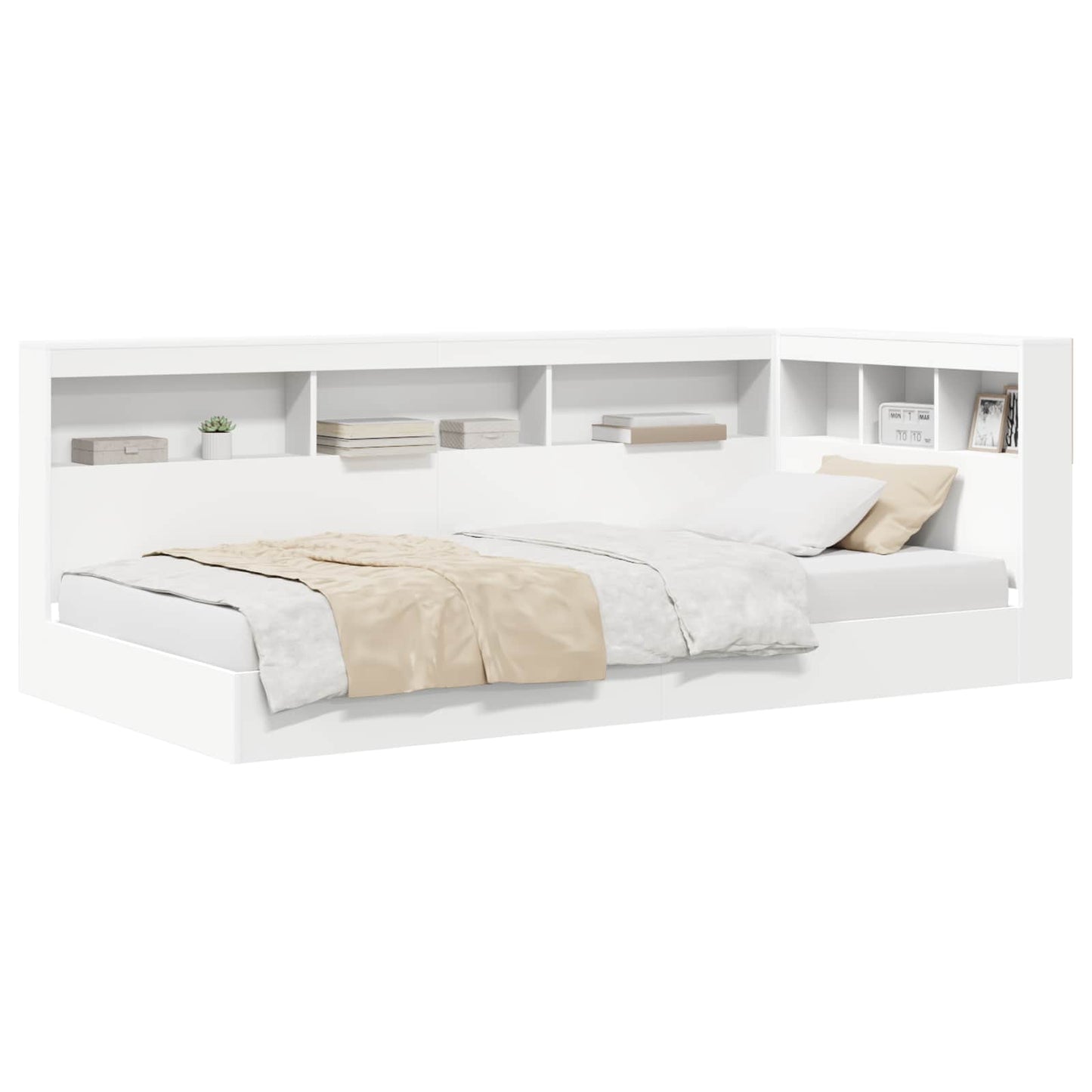Könyvespolcos Ágy polcokkal Fehér 90 x 190 cm Szerelt Fa