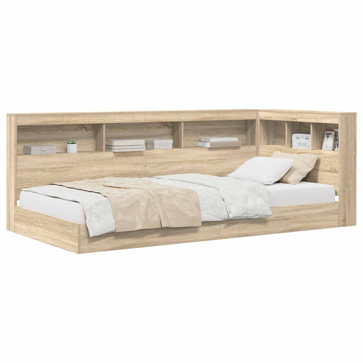 Könyvespolcos Ágy fejtámlával Sonoma tölgy 75 x 190 cm Faanyag