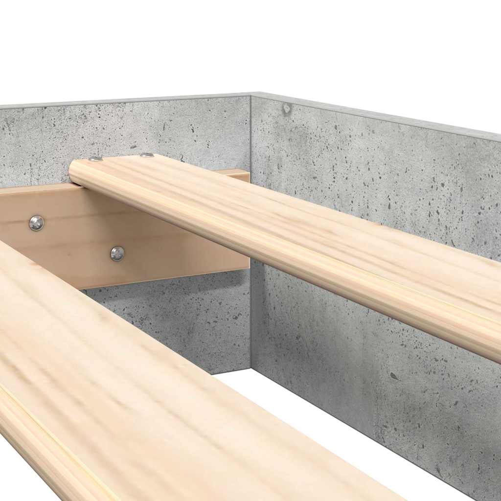 Könyvespolcos Ágy polcokkal Beton Szürke 75 x 190 cm Szerelt Fa
