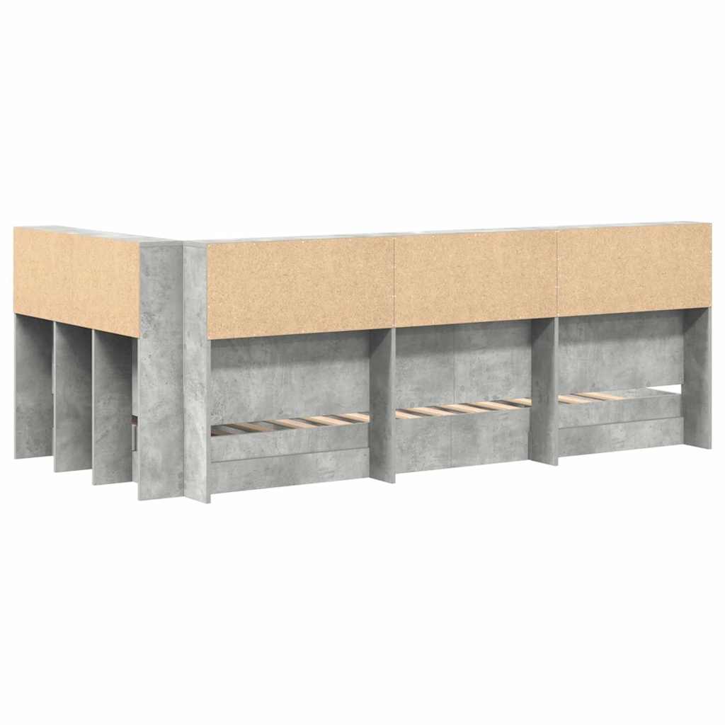Könyvespolcos Ágy polcokkal Beton Szürke 75 x 190 cm Szerelt Fa