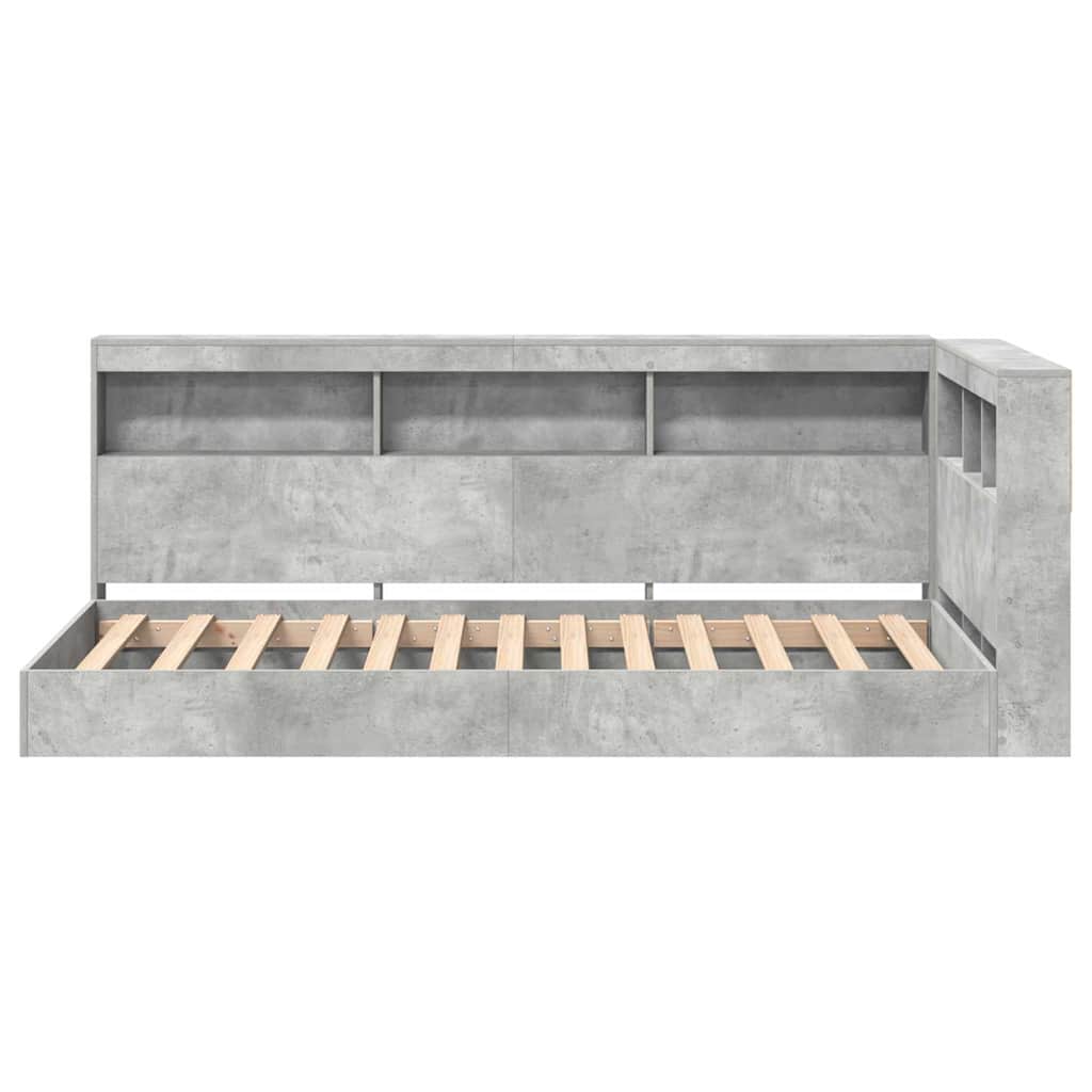 Könyvespolcos Ágy polcokkal Beton Szürke 75 x 190 cm Szerelt Fa