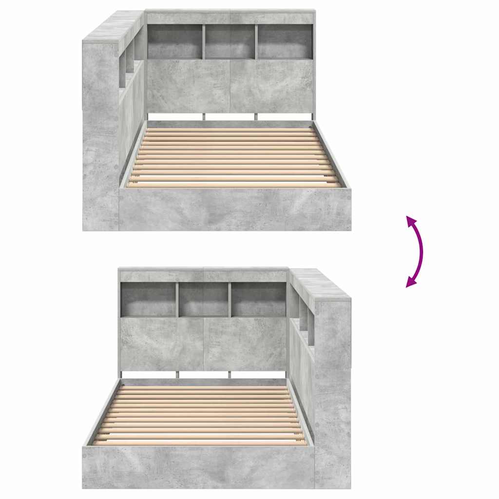 Könyvespolcos Ágy polcokkal Beton Szürke 75 x 190 cm Szerelt Fa