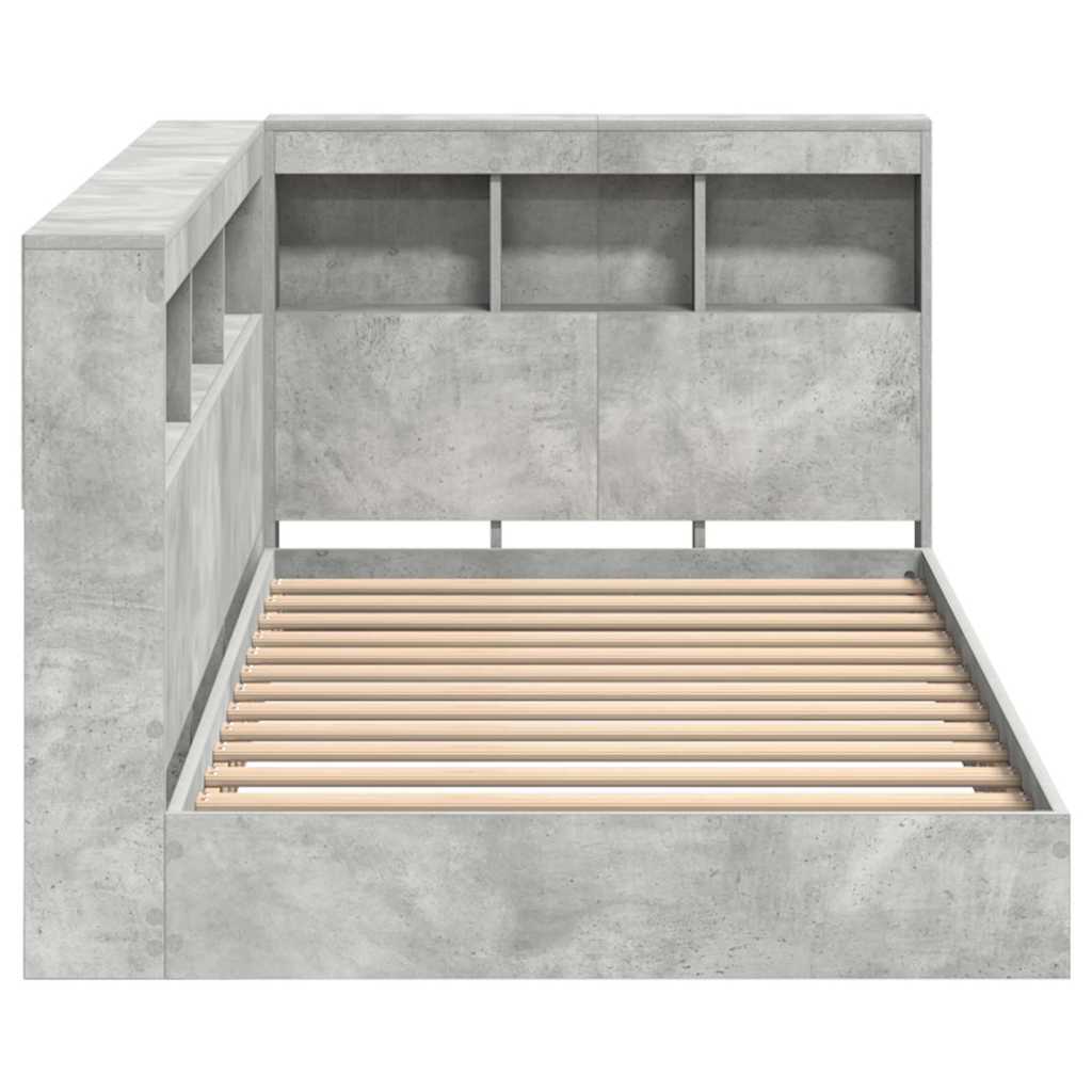 Könyvespolcos Ágy polcokkal Beton Szürke 75 x 190 cm Szerelt Fa