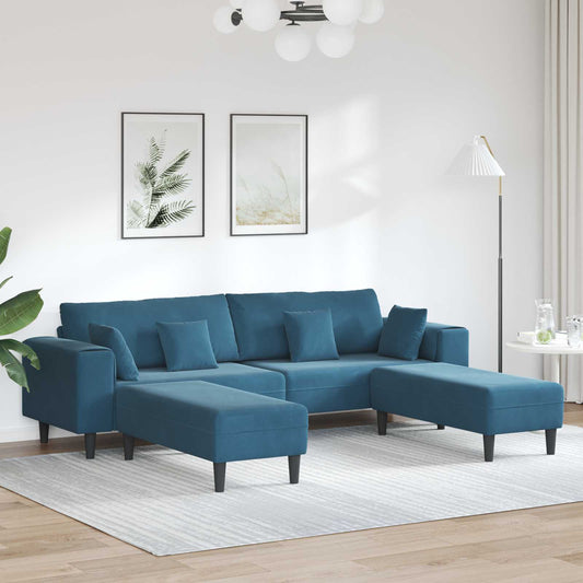 Kanapé 3 pcs Kék 250 x 188 x 76 cm Bársony