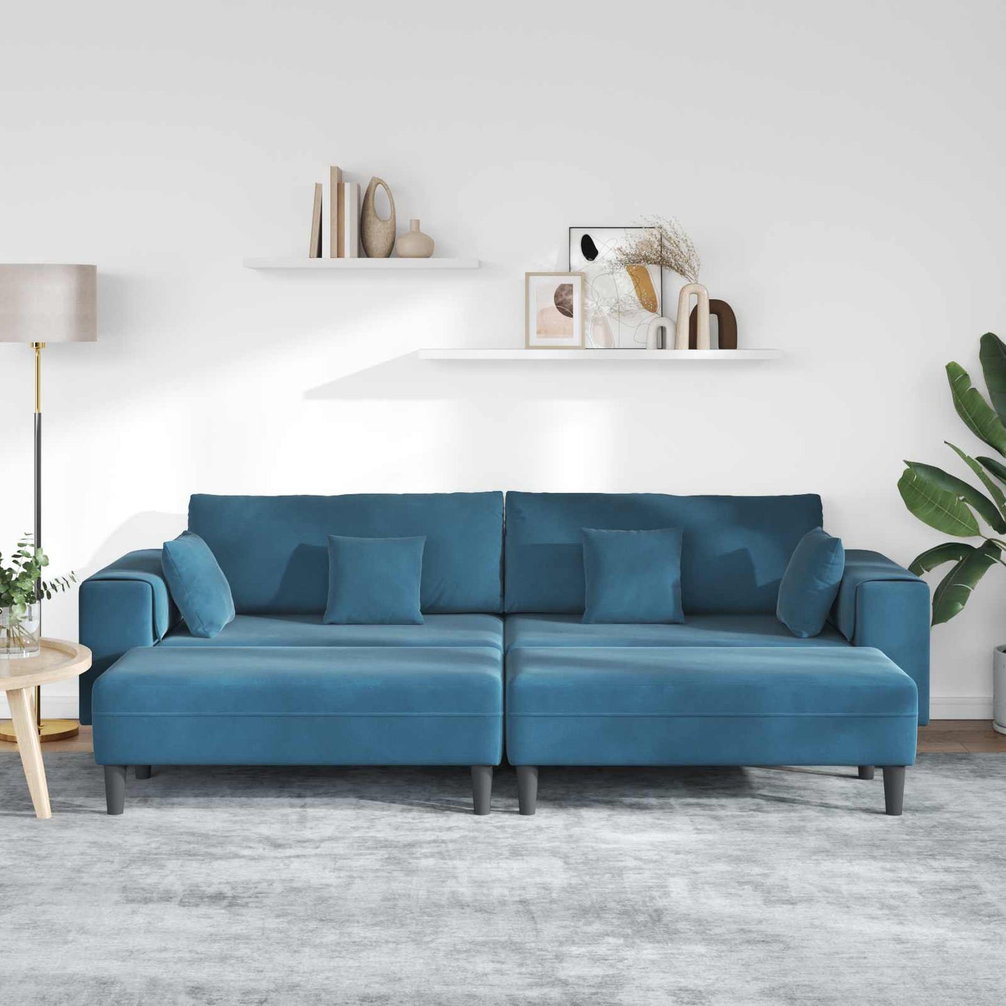 Kanapé 3 pcs Kék 250 x 188 x 76 cm Bársony