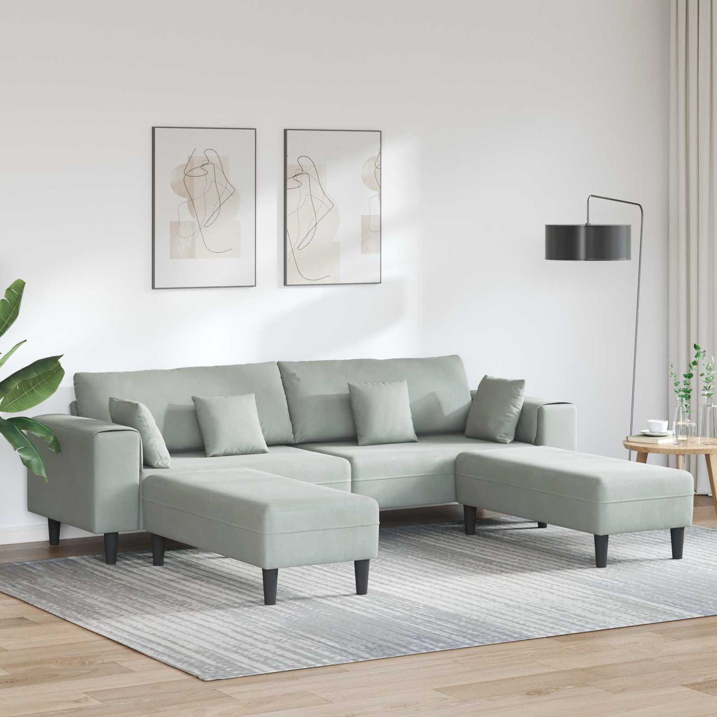 Kanapé 3 pcs Világosszürke 250 x 188 x 76 cm Bársony