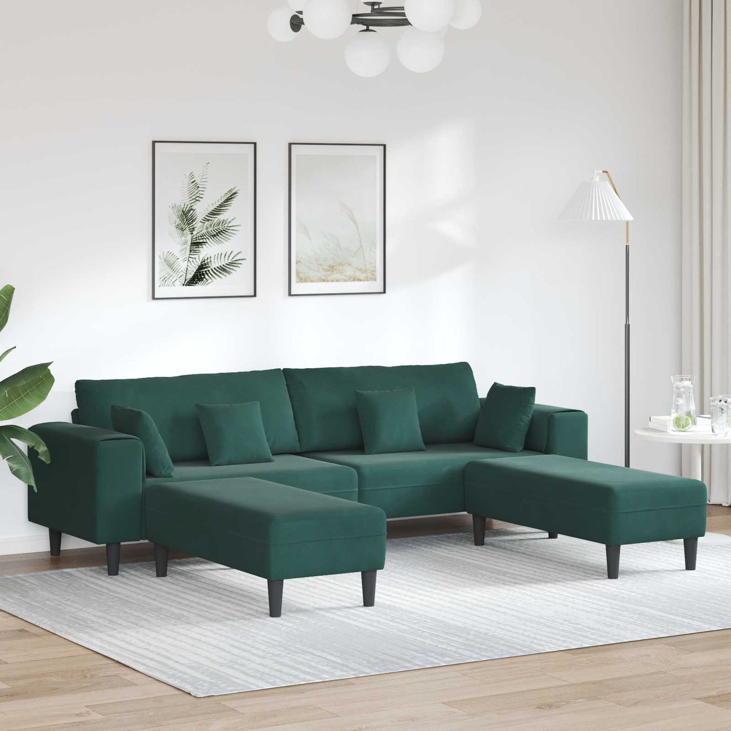 Kanapé 3 pcs Sötétzöld 250 x 188 x 76 cm Bársony
