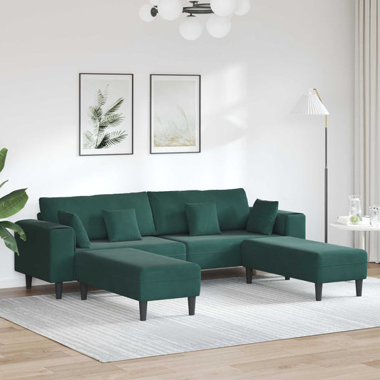Kanapé 3 pcs Sötétzöld 250 x 188 x 76 cm Bársony