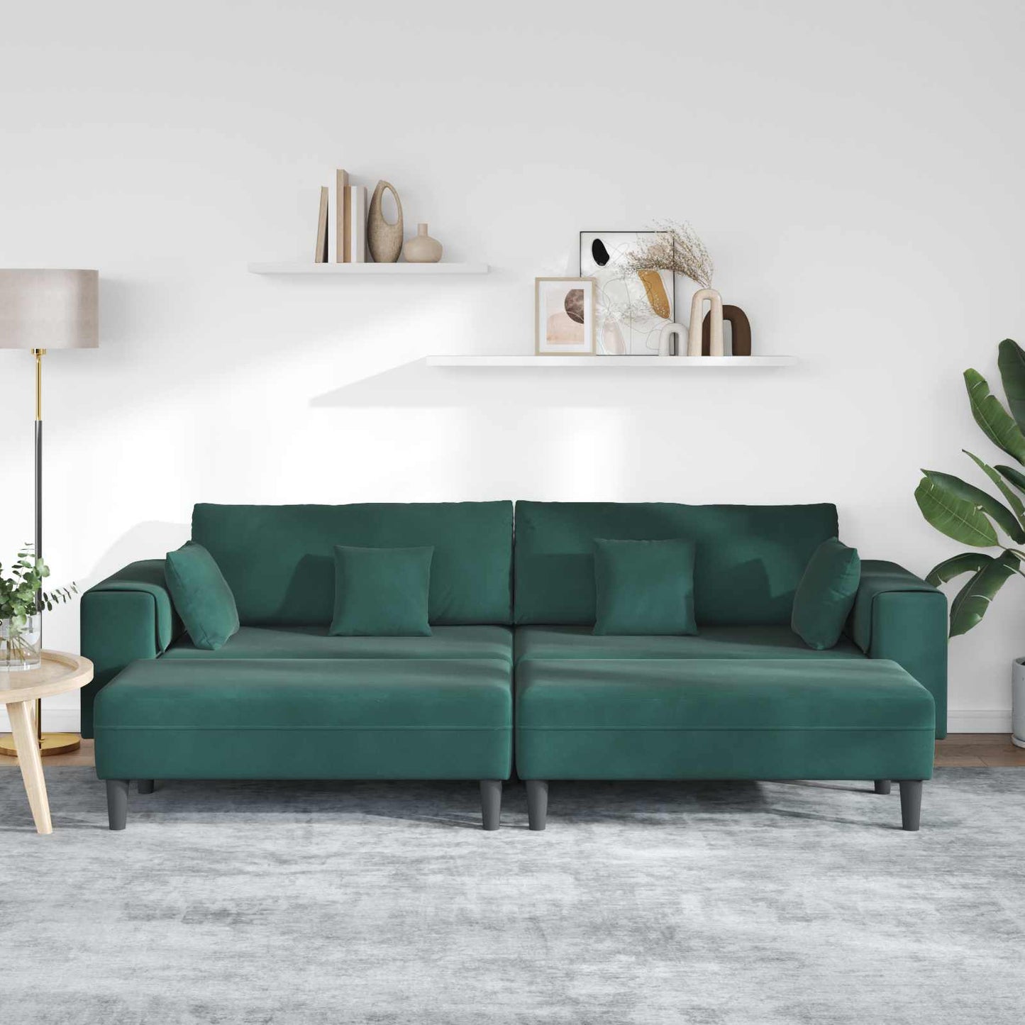Kanapé 3 pcs Sötétzöld 250 x 188 x 76 cm Bársony