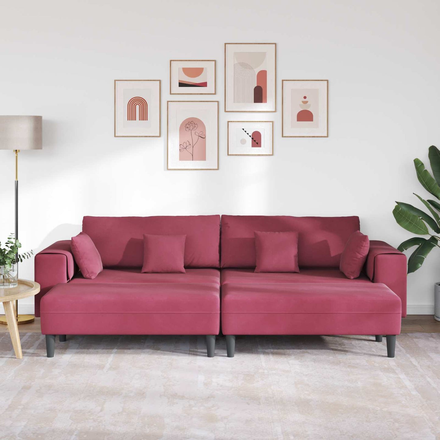 Kanapé 3 pcs Bordó 250 x 188 x 76 cm Bársony