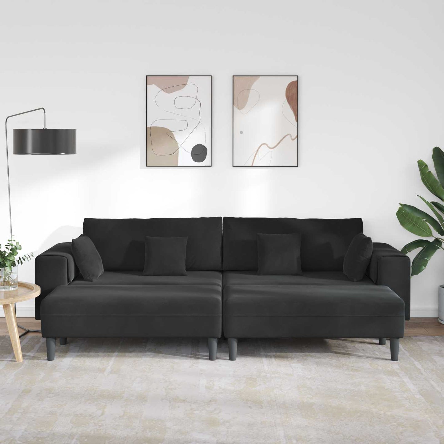 Kanapé 3 pcs Fekete 250 x 188 x 76 cm Bársony