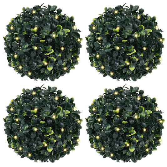 4 db zöld mesterséges boxwood gömbök LED fényekkel 12 cm