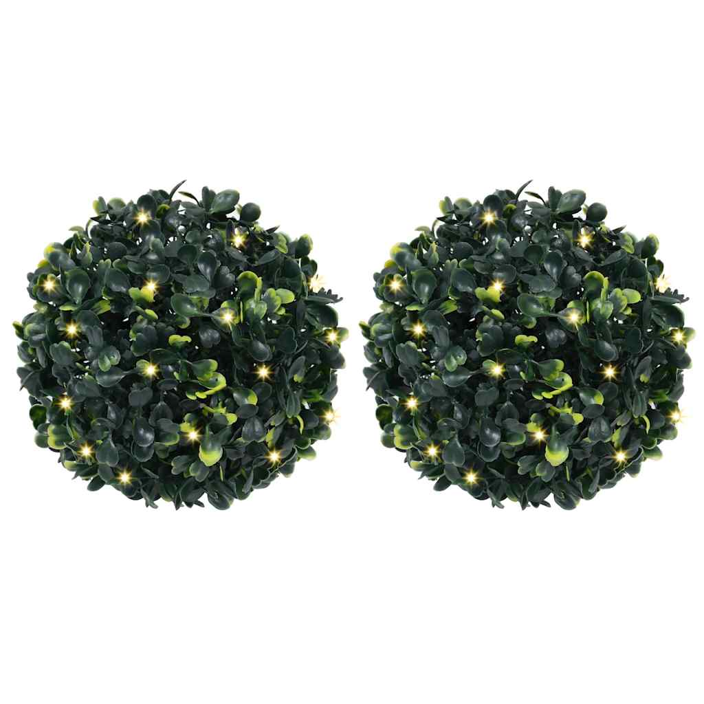 2 db zöld mesterséges boxwood gömbök LED fényekkel 22 cm