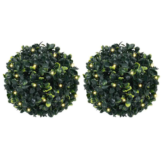 2 db zöld mesterséges boxwood gömbök LED fényekkel 22 cm