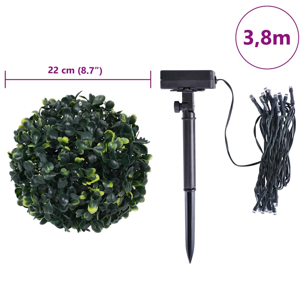 2 db zöld mesterséges boxwood gömbök LED fényekkel 22 cm