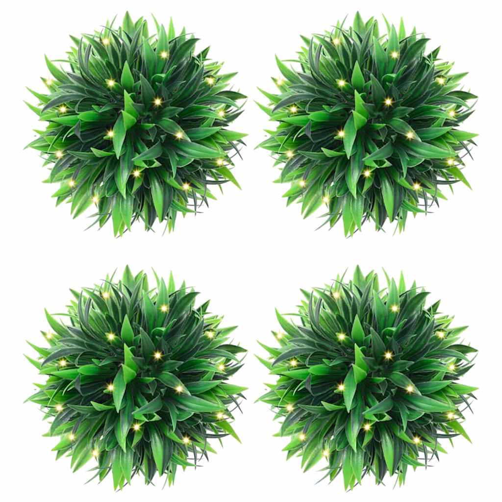 4 db zöld mesterséges boxwood gömbök LED fényekkel 15 cm