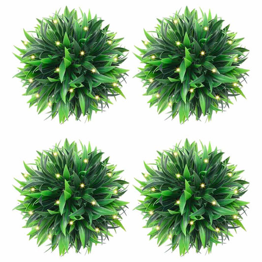 4 db zöld mesterséges boxwood gömbök LED fényekkel 15 cm