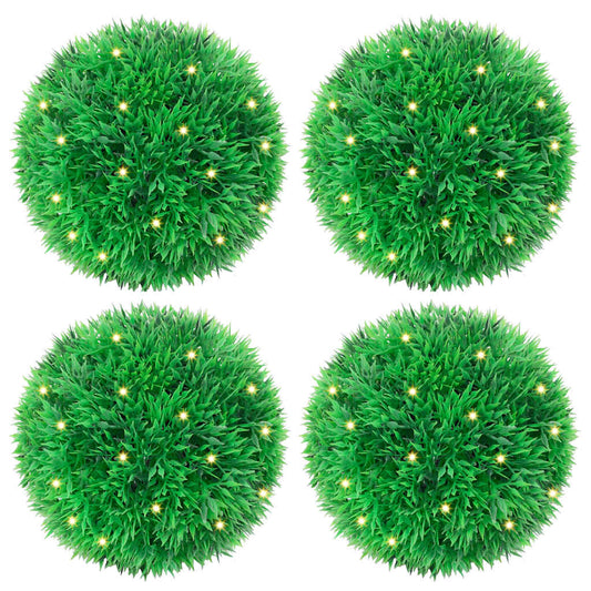 4 db zöld mesterséges boxwood gömbök LED fényekkel 12 cm