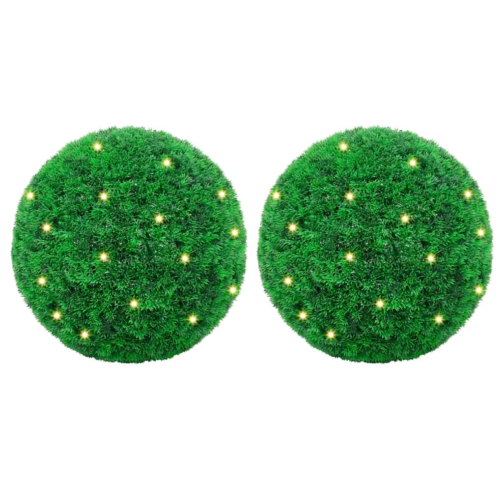 2 db zöld mesterséges boxwood gömbök LED fényekkel 27 cm