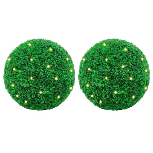 2 db zöld mesterséges boxwood gömbök LED fényekkel 27 cm