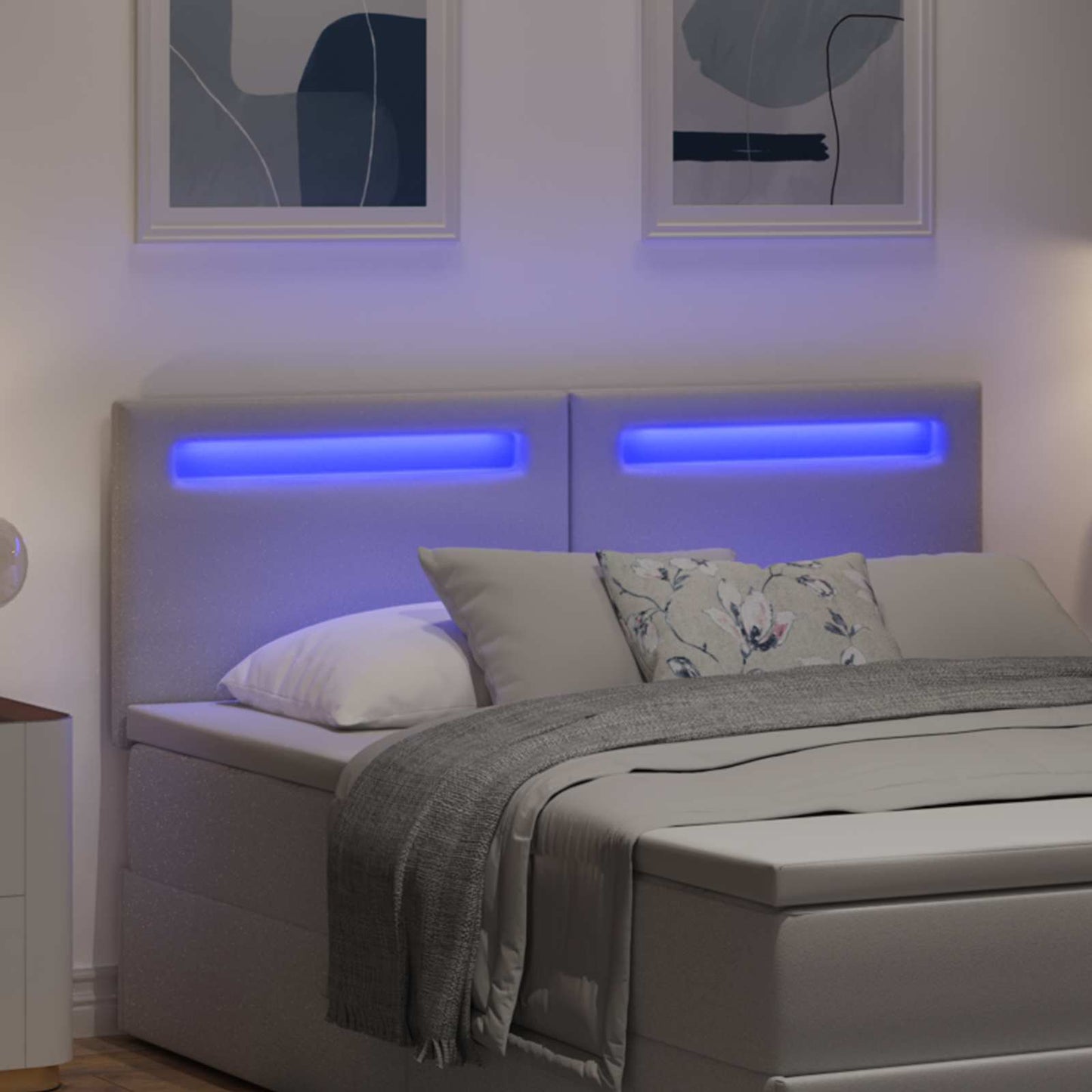 LED ágytámla Fehér 144 cm Műbőr