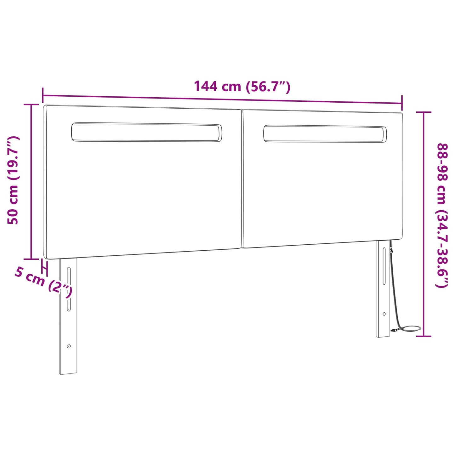 LED ágytámla Fehér 144 cm Műbőr