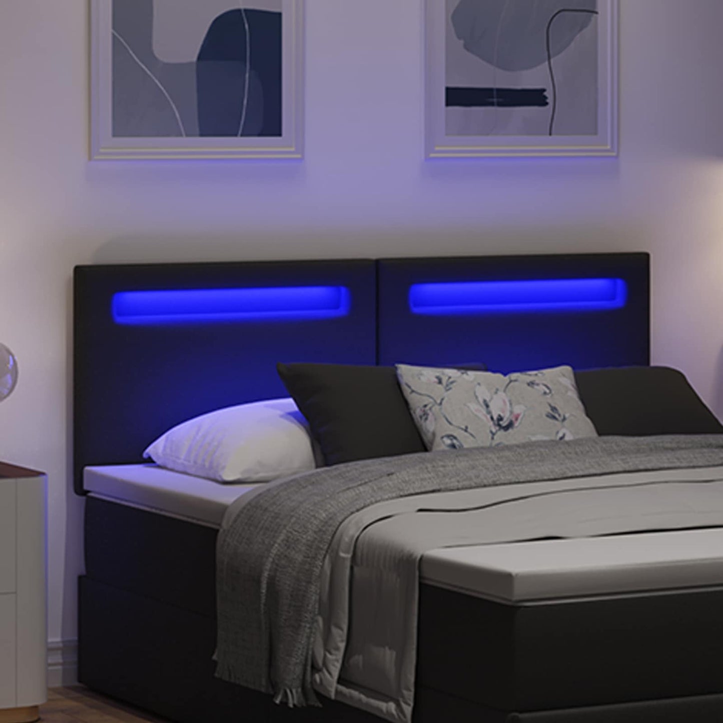 LED ágytámla Fekete 160 cm Műbőr