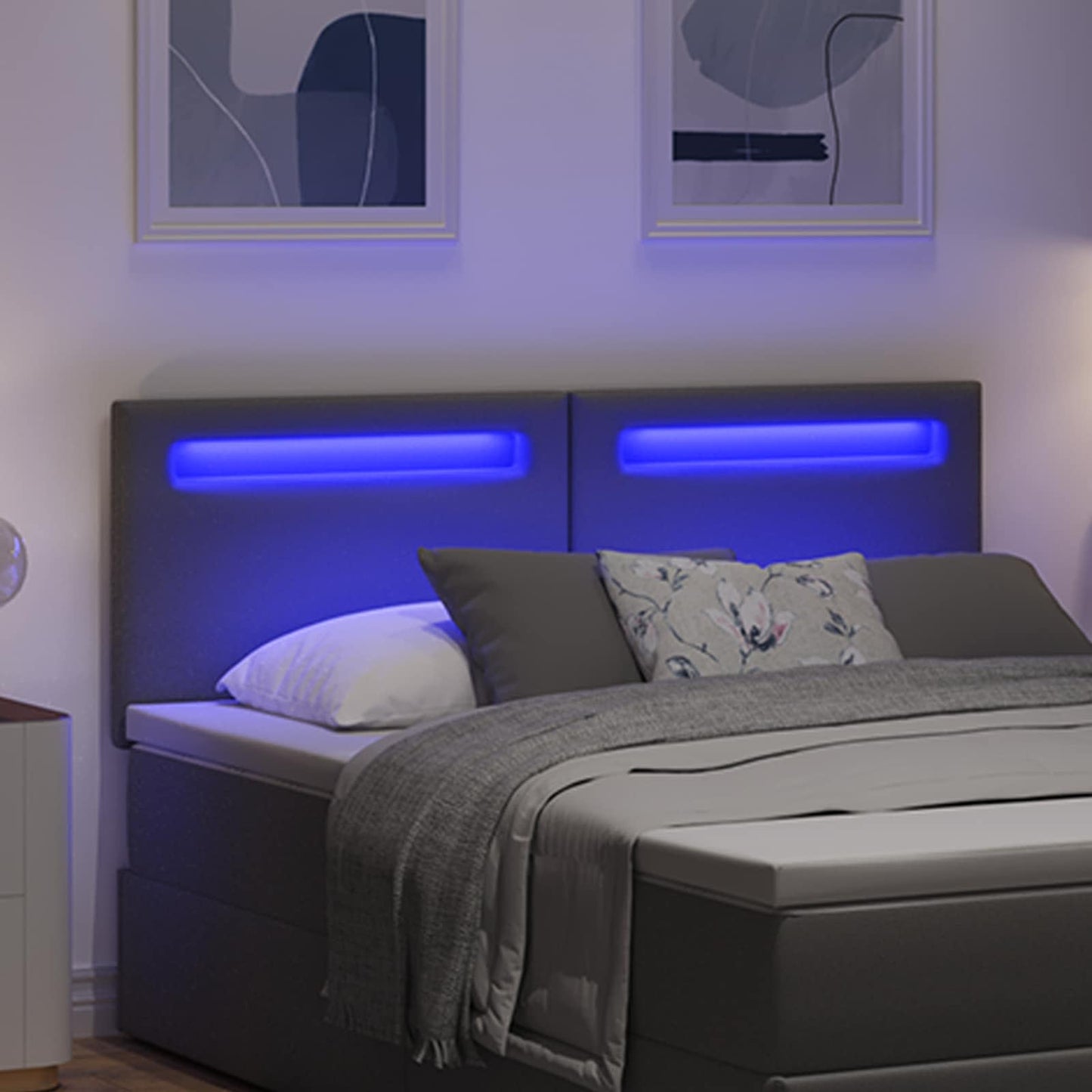 LED ágytámla Szürke 160 cm Műbőr