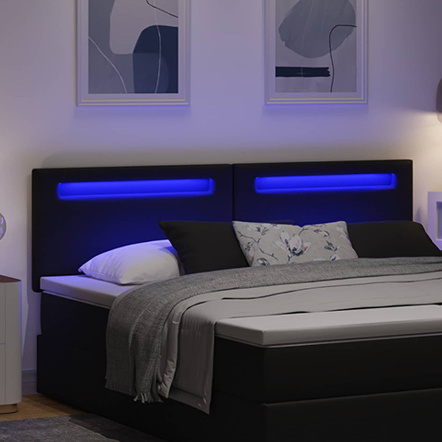 LED ágytámla Fekete Műbőr