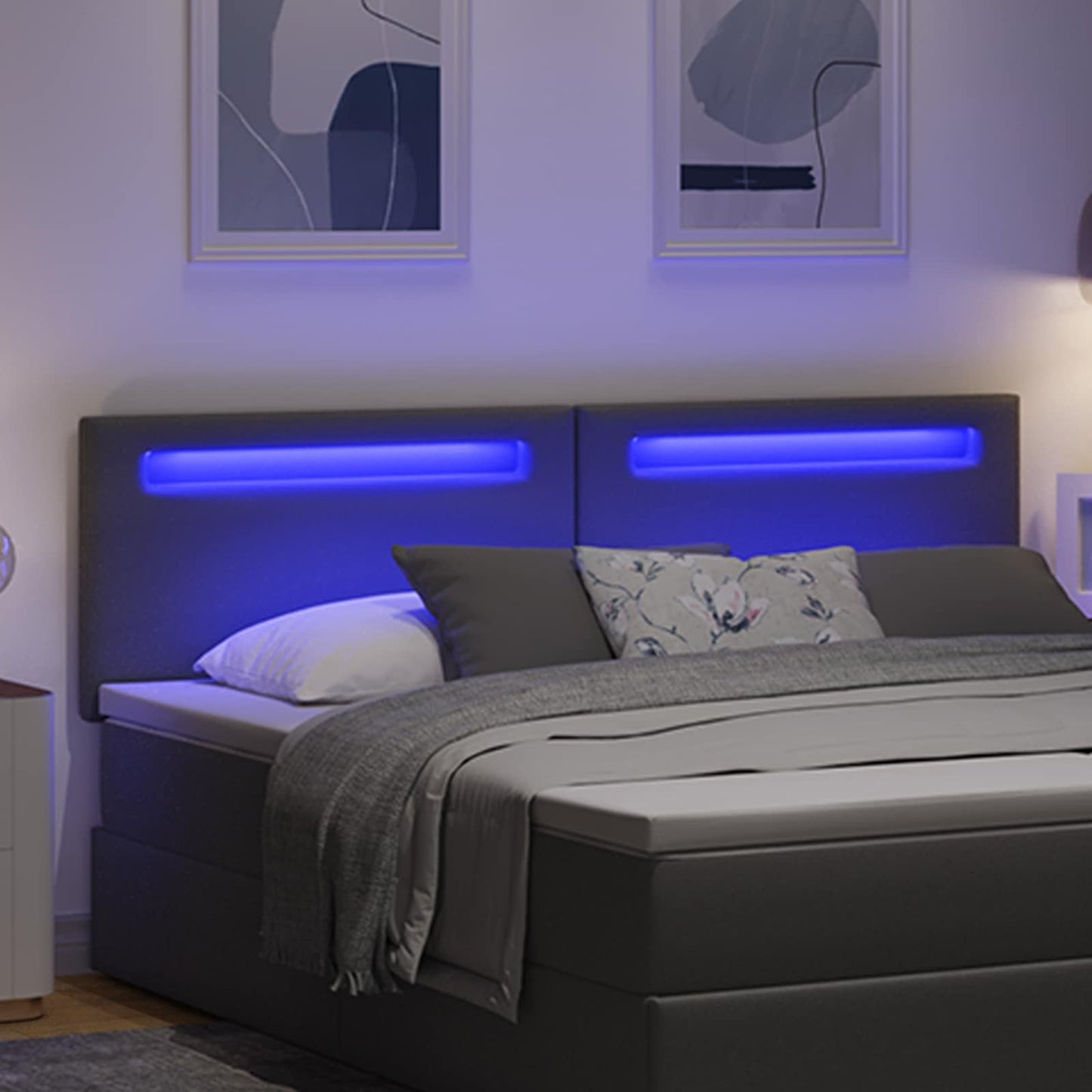 LED ágytámla Szürke 180 cm Műbőr