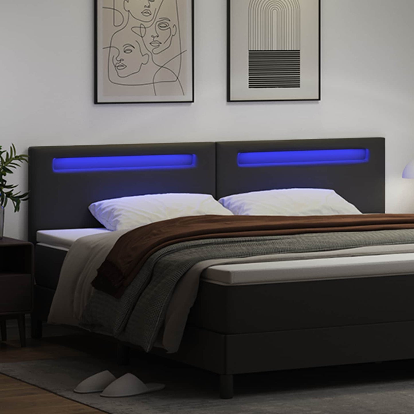 LED ágytámla Fekete 200 cm Műbőr