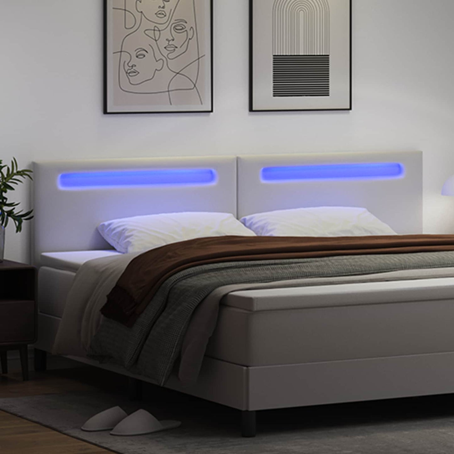 LED ágytámla Fehér 200 cm Műbőr