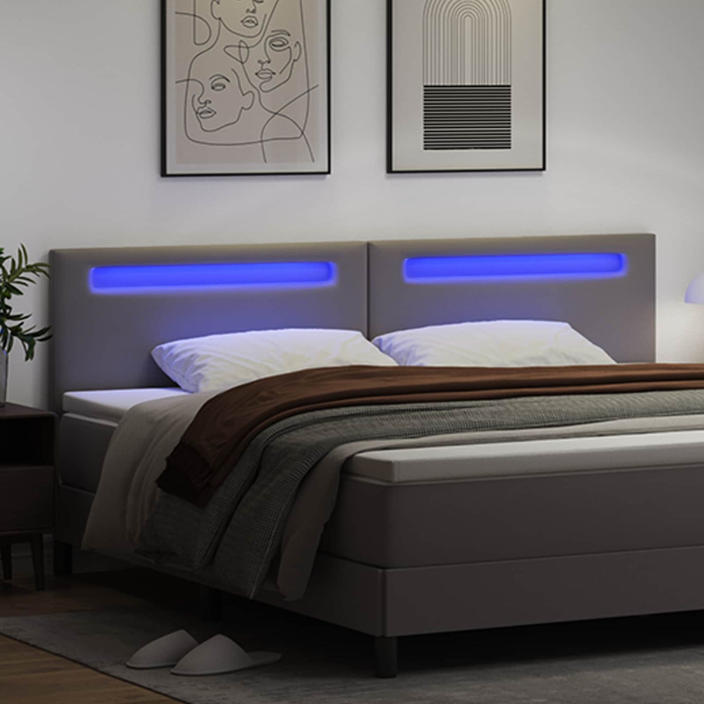 LED ágytámla Szürke 200 cm Műbőr