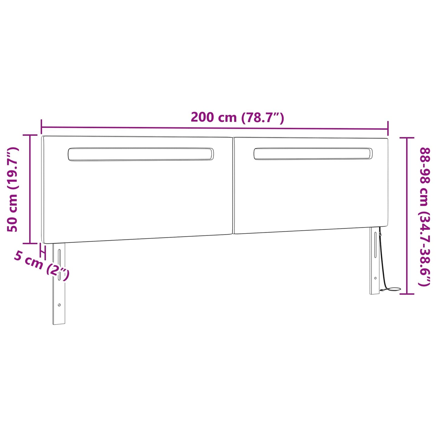 LED ágytámla Cappuccino 200 cm Műbőr