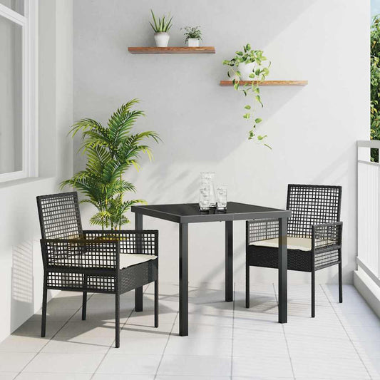 Kerti Szék párnával 2 pcs Fekete 55 x 53 x 85 cm polirattan