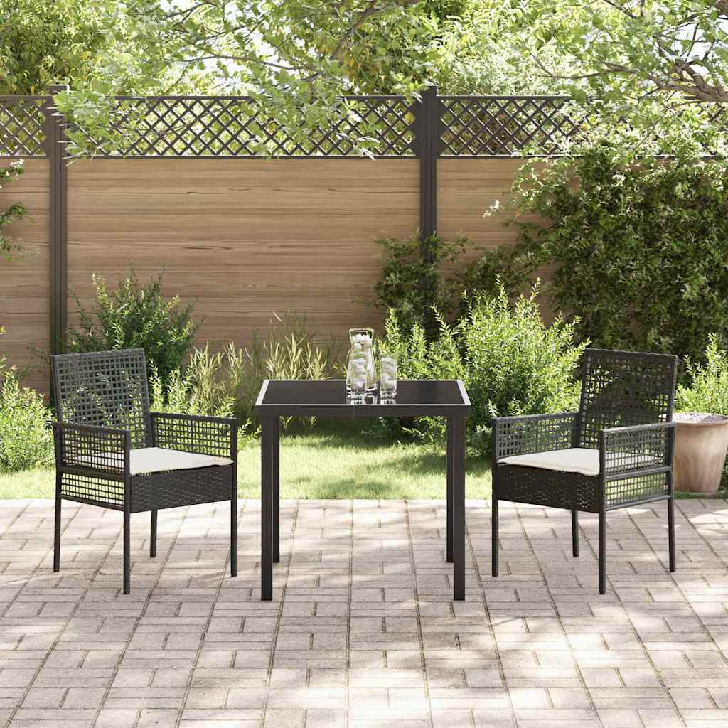 Kerti Szék párnával 2 pcs Fekete 55 x 53 x 85 cm polirattan
