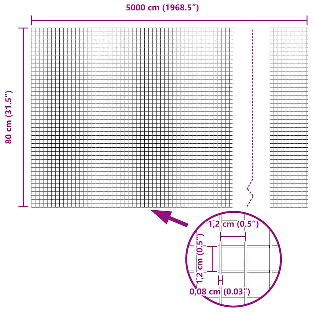 Hegesztett Drótháló Kerítés 5000 x 80 cm Szürke