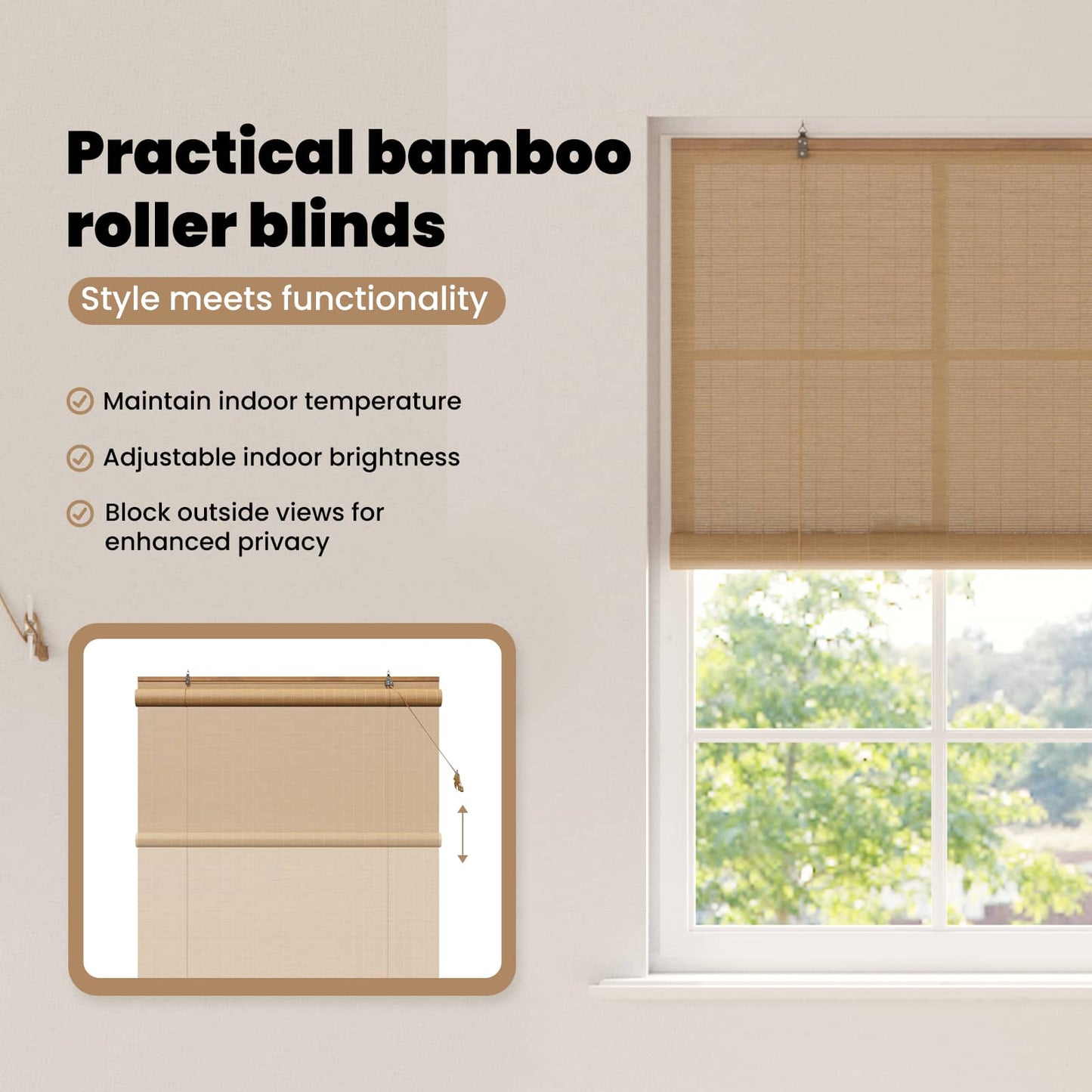 Roletta Barna 140 x 220 cm Bambusz