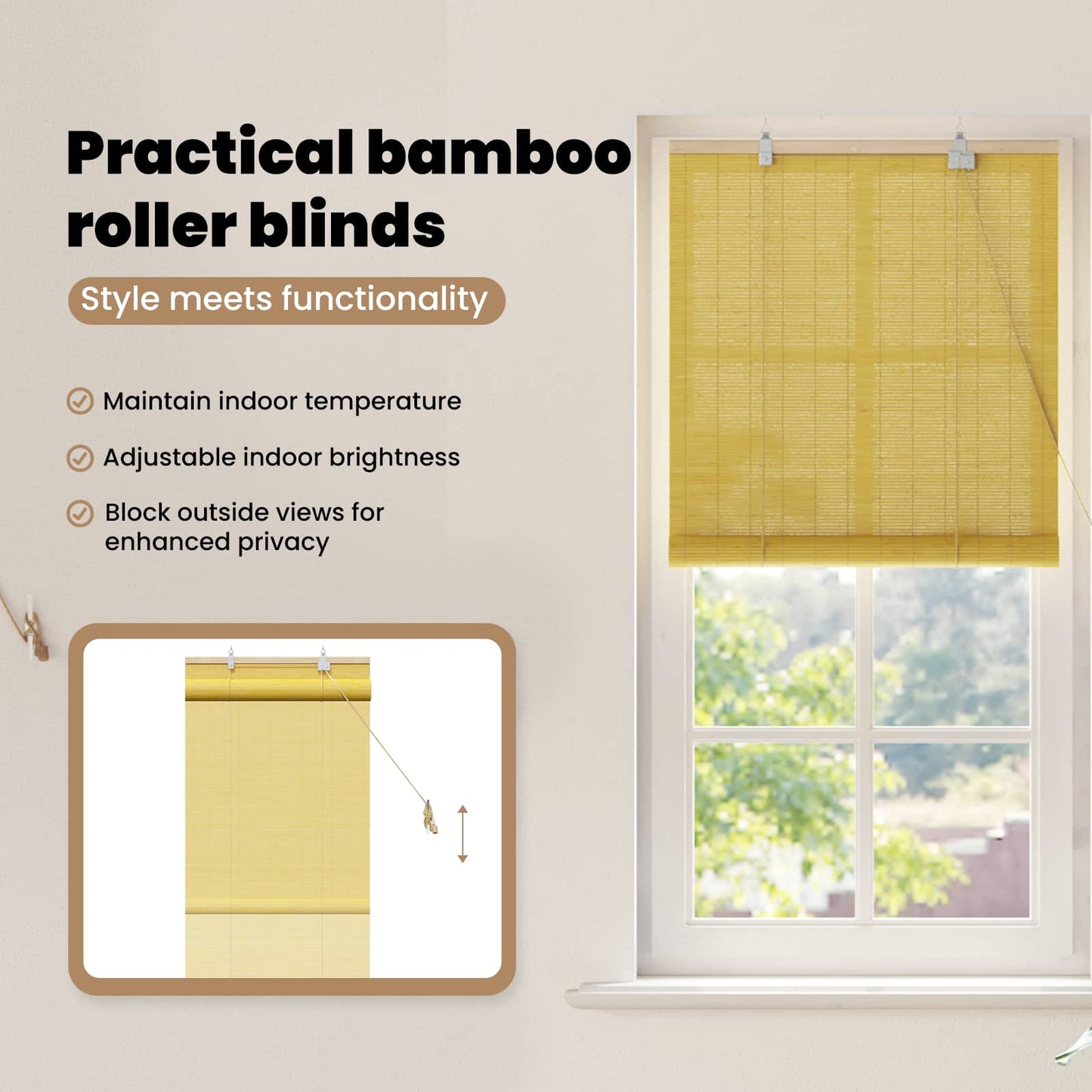 Roletta Sárga 60 x 220 cm Bambusz