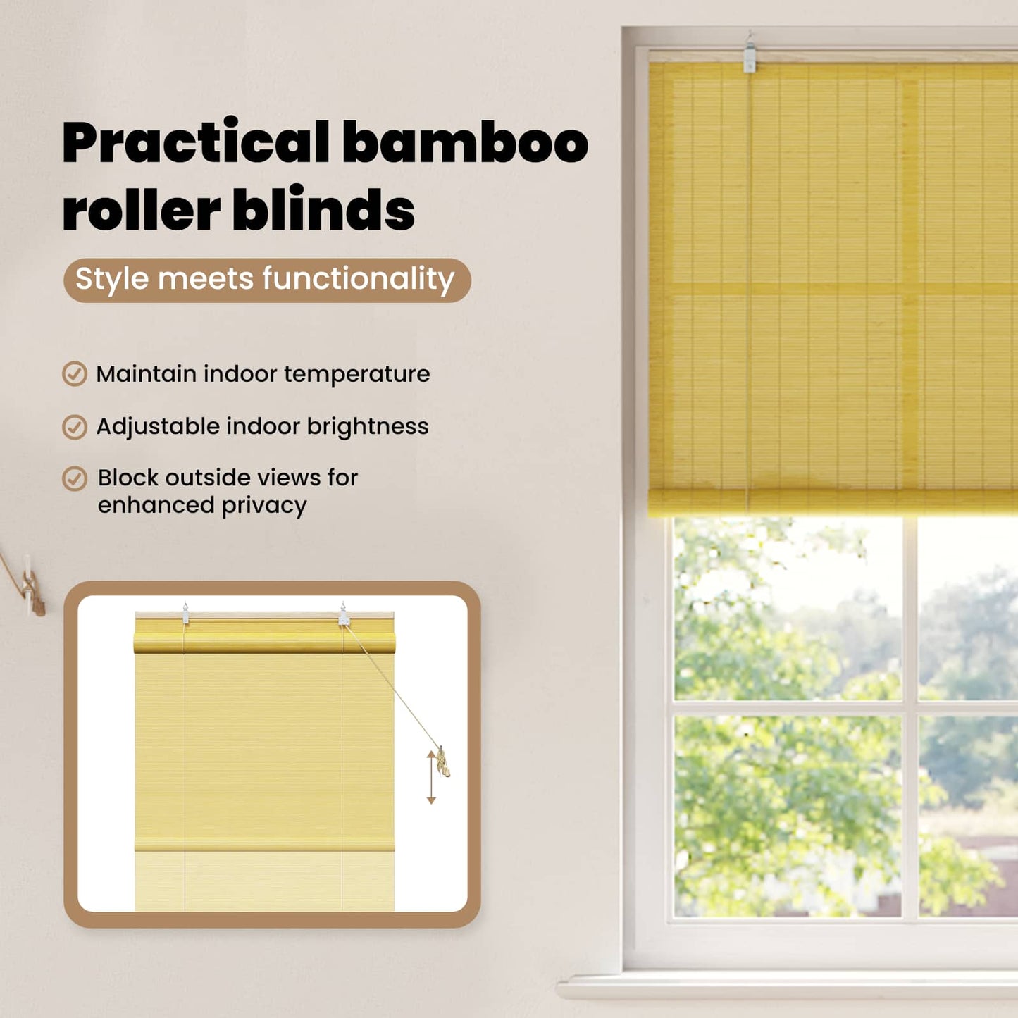 Roletta Sárga 80 x 160 cm Bambusz