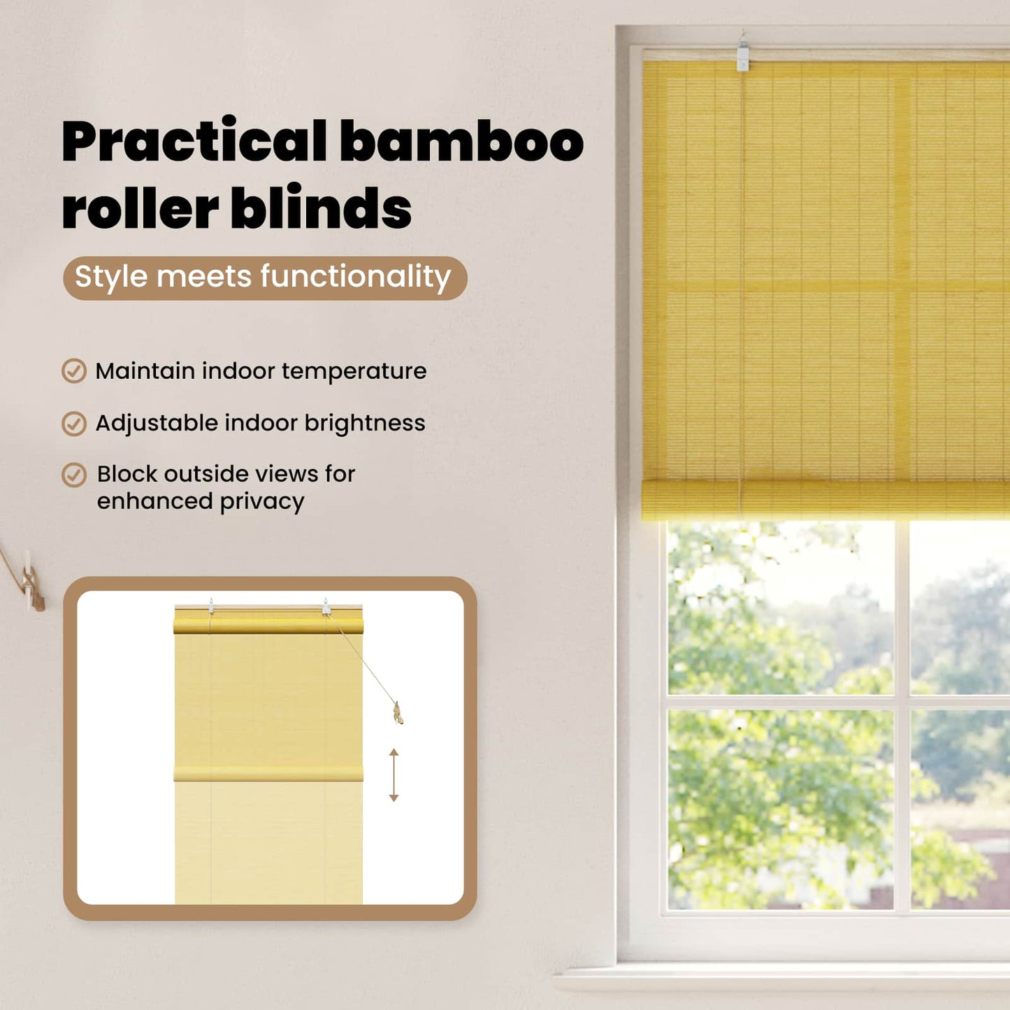 Roletta Sárga 80 x 220 cm Bambusz