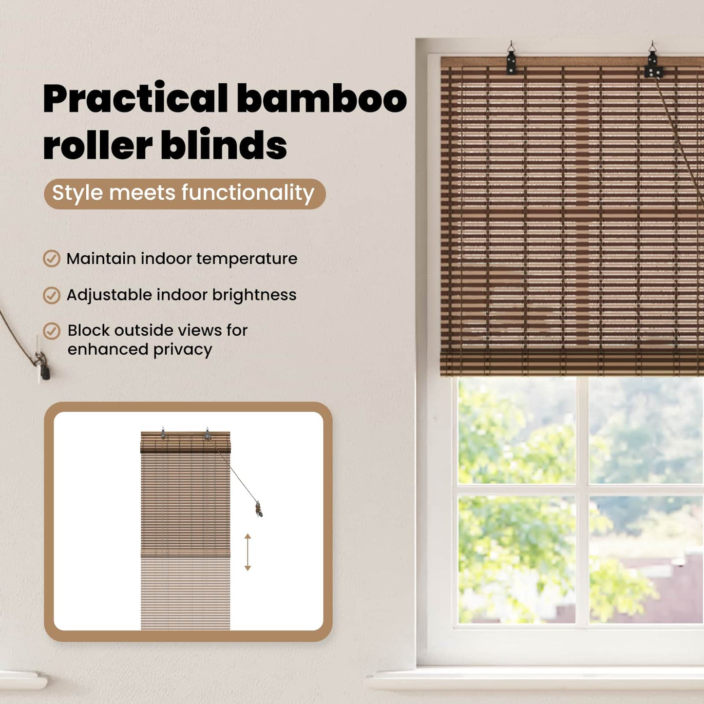 Roletta Barna 60 x 220 cm Bambusz