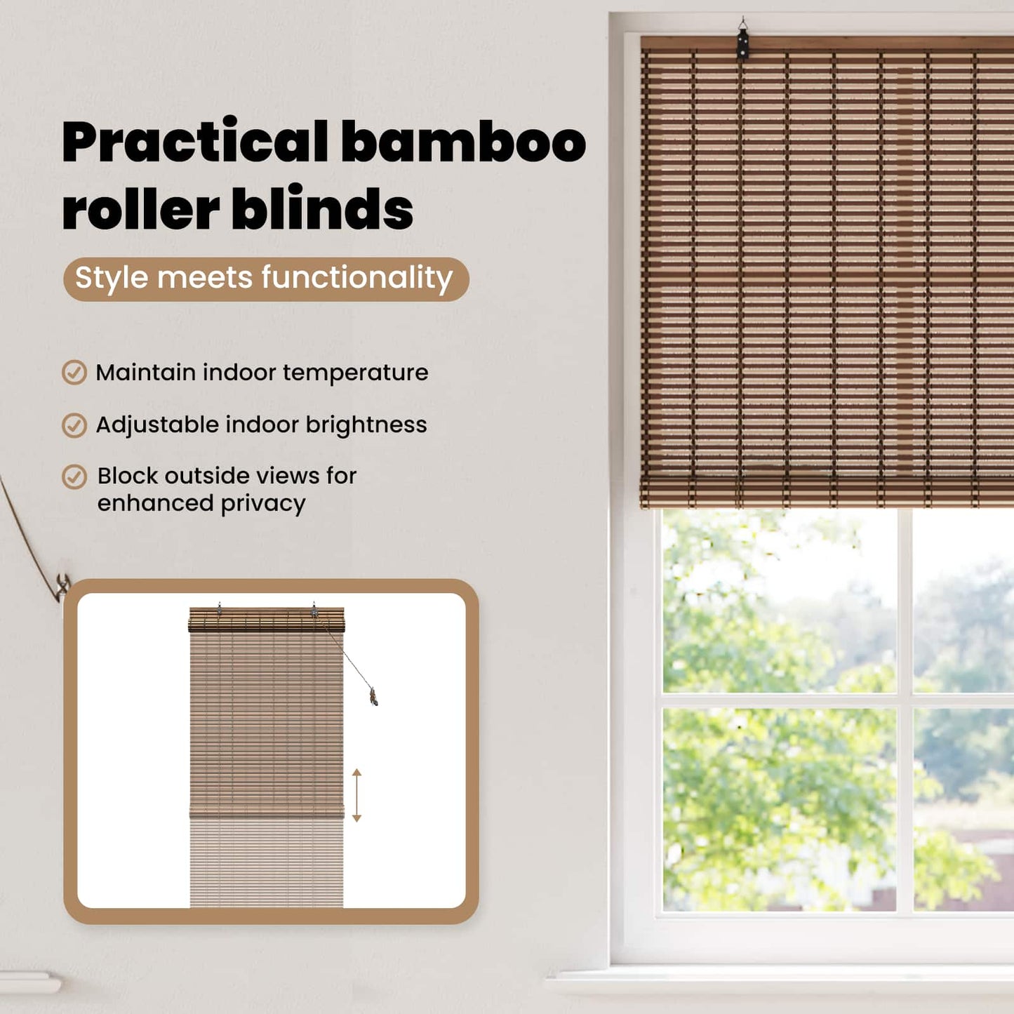 Roletta Barna 80 x 220 cm Bambusz