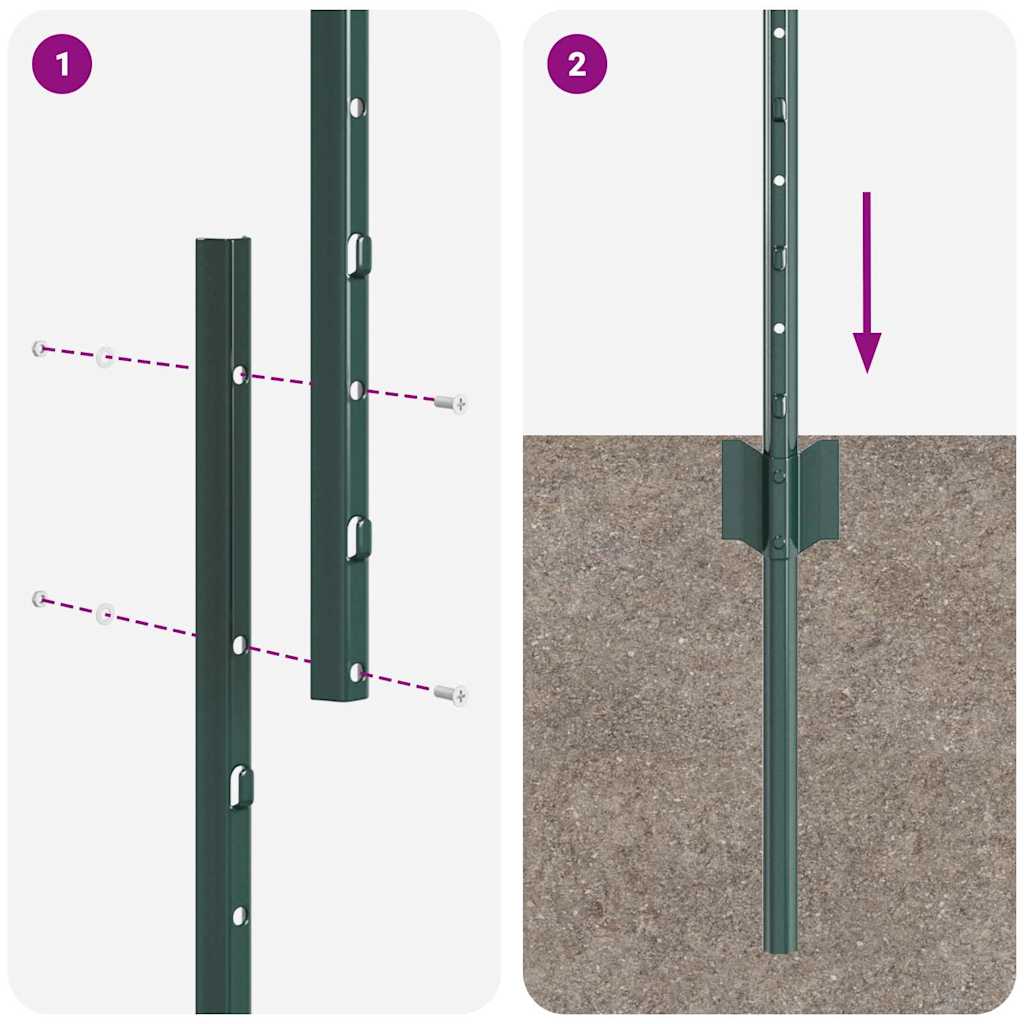 Beágyazott kerítésoszlop 22 db Zöld 160 cm Porszórt acél