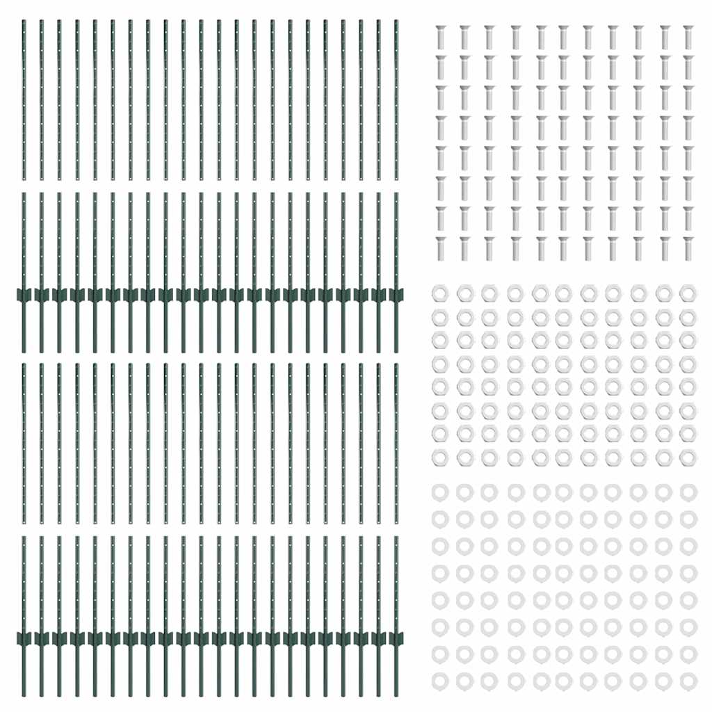 Beágyazott kerítésoszlop 44 db Zöld 160 cm Porszórt acél